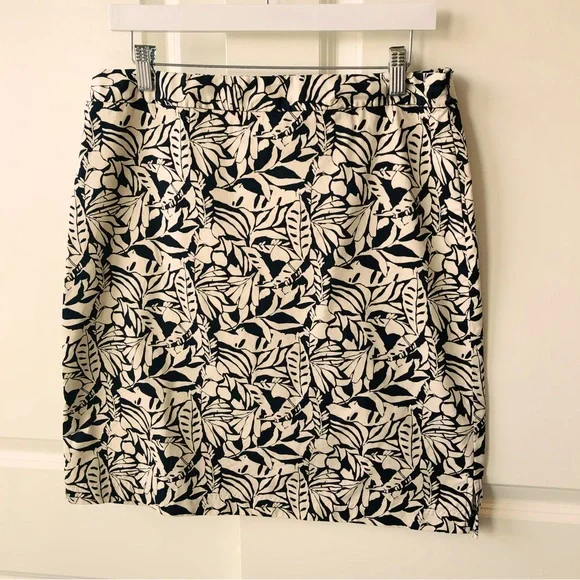 Gap Factory Store pencil skirt 100% cotton in black and tan leaf print sz. 10 - Picture 1 of 13